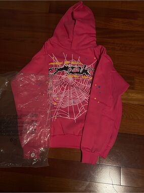 Pink Graphic Spiderweb Pullover Hoodie